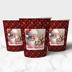 Vasos De Papel Cute Santa Claus Rudolph estilo dibujo animado Nav