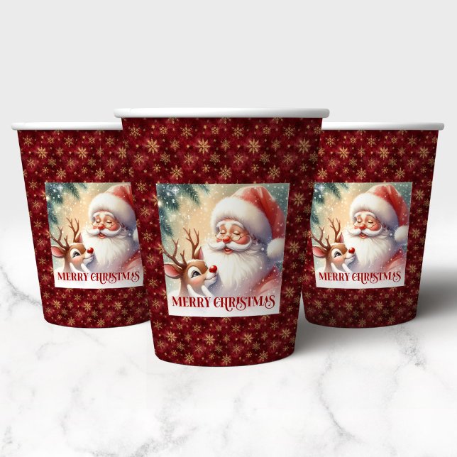 Vasos De Papel Cute Santa Rudolph Cartoon Christmas Party Paper  (Cute Santa Rudolph Cartoon Christmas Party Paper Cup)
