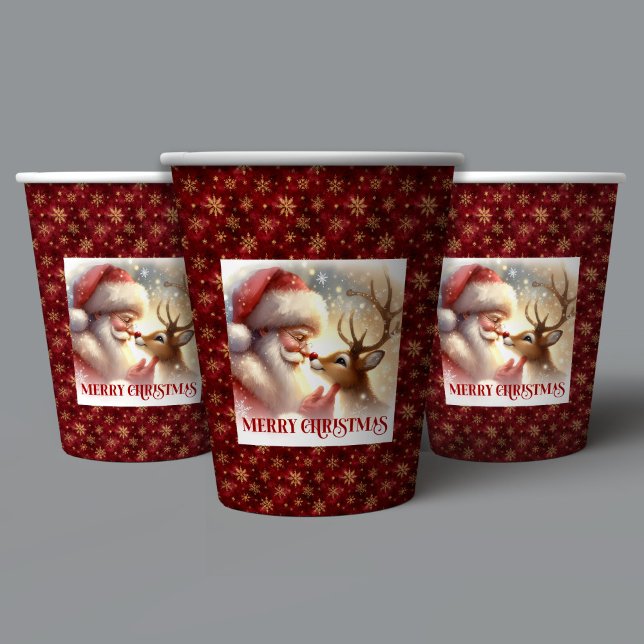 Vasos De Papel Cute Santa Rudolph Cups for Kids Christmas Party (Cute Santa Rudolph Cups for Kids Christmas Party)