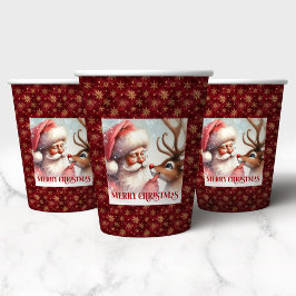 Vasos De Papel Cute Santa Rudolph Watercolor Holiday Paper Cups