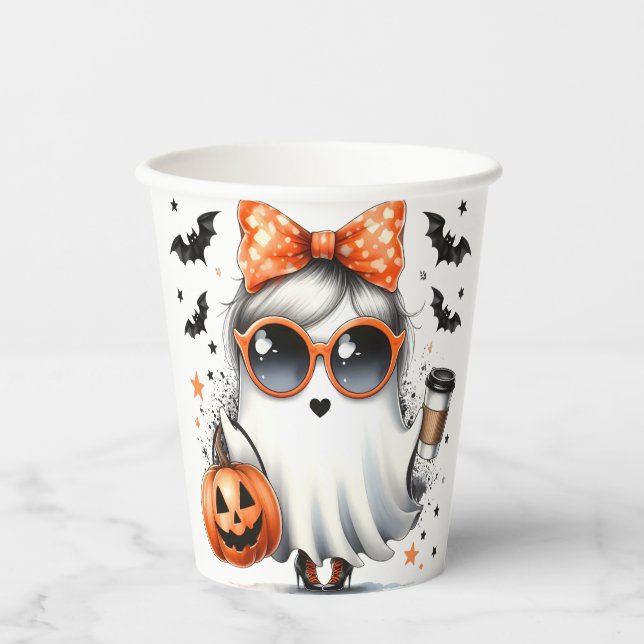Vasos De Papel Cute Sassy Ghost Halloween (Anverso)