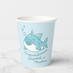 Vasos De Papel Cute Shark Baby Shower Kawaii Blue Boy
