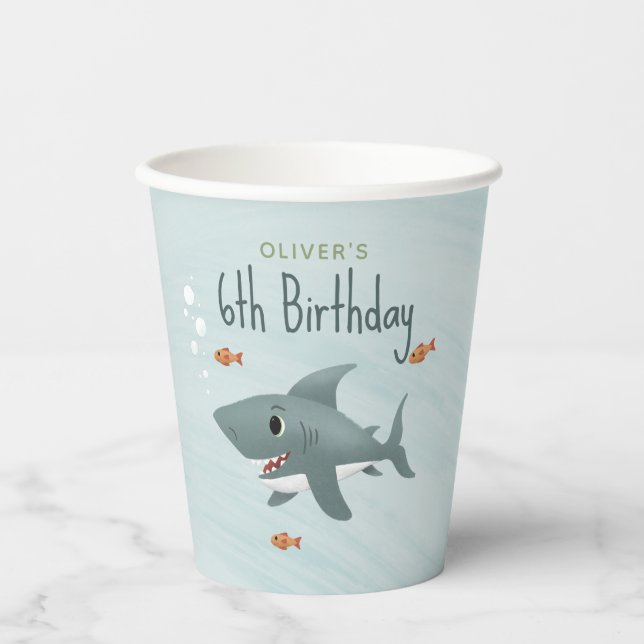 Vasos De Papel Cute Shark Ocean Birthday Boys (Anverso)