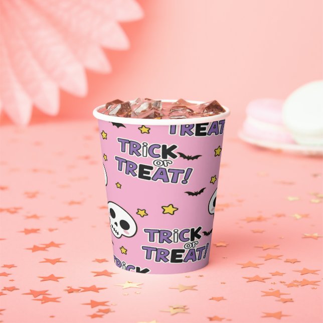 Vasos De Papel Cute Skeletons Pink For Halloween (in situ)