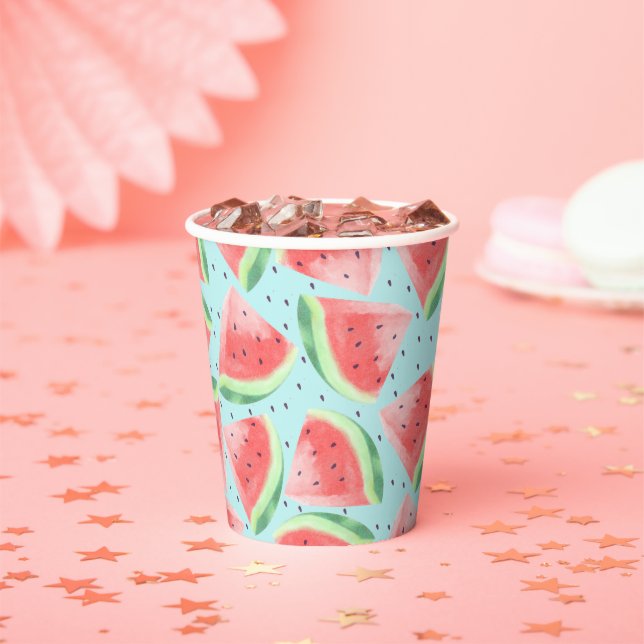 Vasos De Papel Cute Summer Kawaii Watercolor Watermelón (in situ)