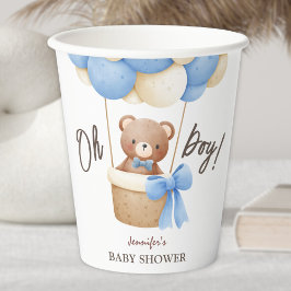 Vasos De Papel Cute Teddy Bear Blue Balloon Baby Shower