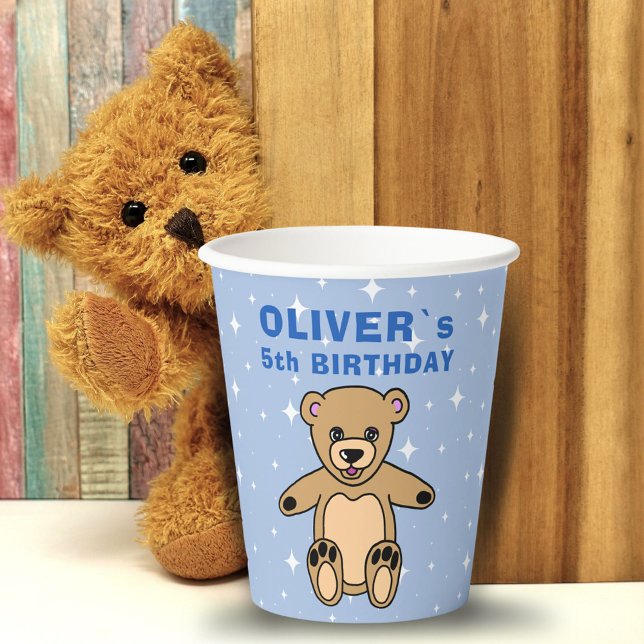 Vasos De Papel Cute Teddy Bear Blue Star Birday Party (Subido por el creador)