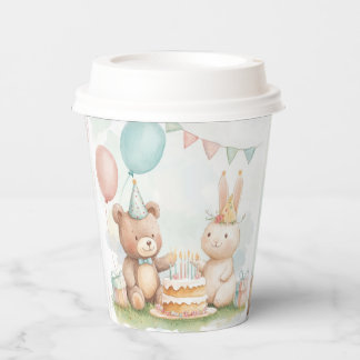 Vasos De Papel Cute Teddy Bear & Bunny Birthday Paper Cup