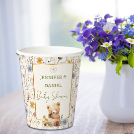 Vasos De Papel Cute Teddy Bear Floral Baby Shower