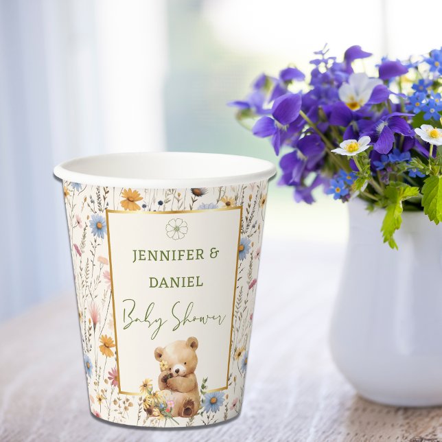 Vasos De Papel Cute Teddy Bear Floral Baby Shower (Subido por el creador)