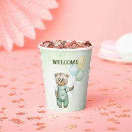 Vasos De Papel cute teddy bear green background