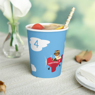 Vasos De Papel Cute Teddy Bear Pilot Nombre y Edad Cumpleaños