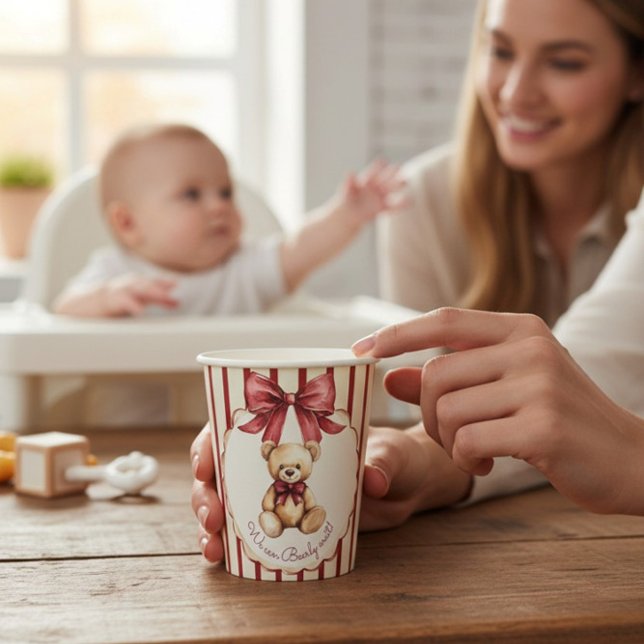 Vasos De Papel Cute Teddy Bear "We Can Bearly Wait" Baby Shower (Subido por el creador)