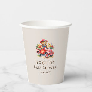 Vasos De Papel Cute Teddy cosecha Baby Shower Red Pickup