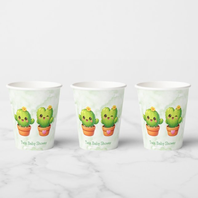 Vasos De Papel Cute Twin Cactus Baby Shower (Multi)