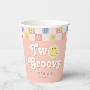 Vasos De Papel Cute Two Groovy Retro Boho Segundo Cumpleaños
