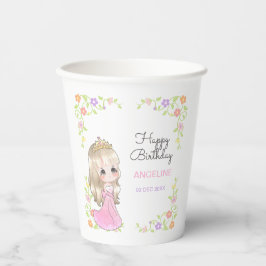 Vasos De Papel Cute Vestido Rosa Princesa Cumpleaños Floral