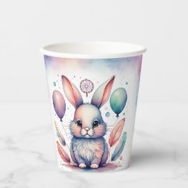 Vasos De Papel Cute Watercolor Bunny Rabbit Balloons Birthday 