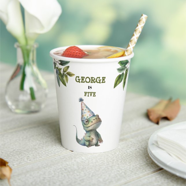 Vasos De Papel Cute Watercolor Kids Dinosaur Theme Birthday (in situ)