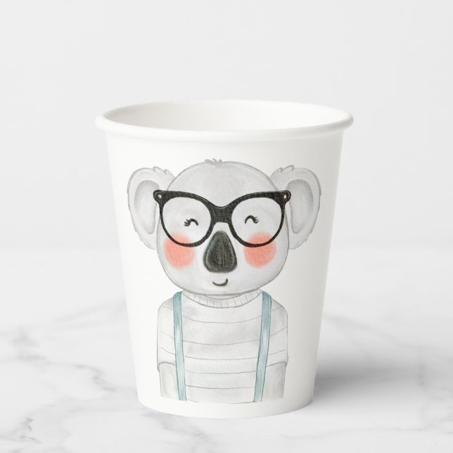 Vasos De Papel Cute Watercolor Koala with Glasses (Anverso)