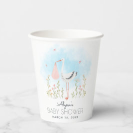Vasos De Papel Cute Watercolor Stork Baby Shower