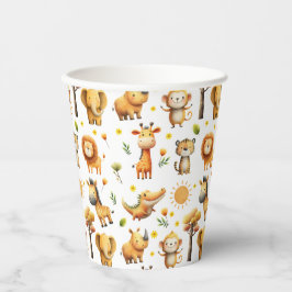 Vasos De Papel Cute Watercolor ZOO Jungle Safari Animals Pattern