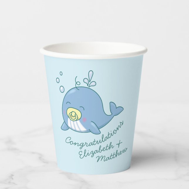 Vasos De Papel Cute Whale Baby Shower Kawaii (Anverso)