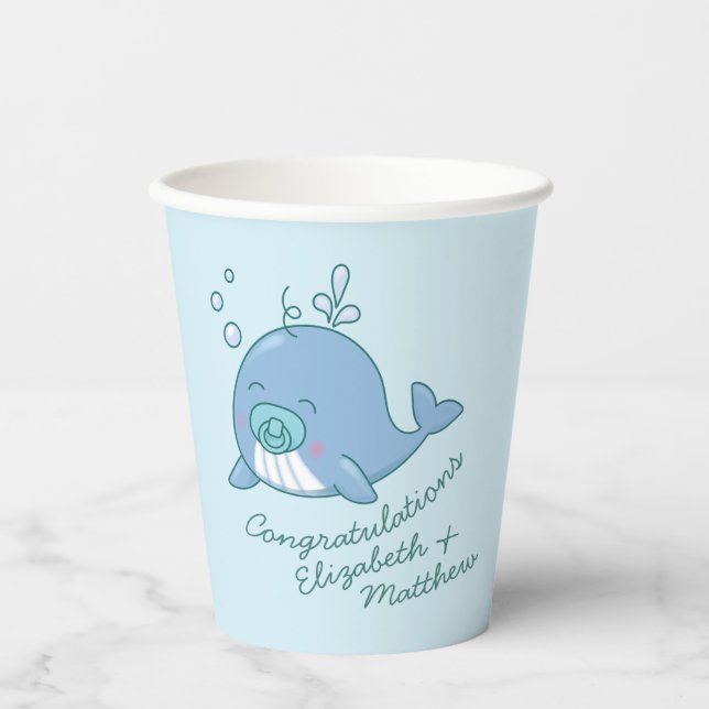 Vasos De Papel Cute Whale Baby Shower Kawaii Boy Blue (Anverso)