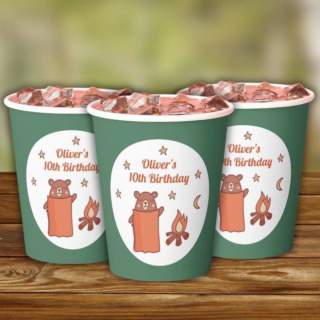 Vasos De Papel Cute Whimsical Bear Camping Cumpleaños (Subido por el creador)