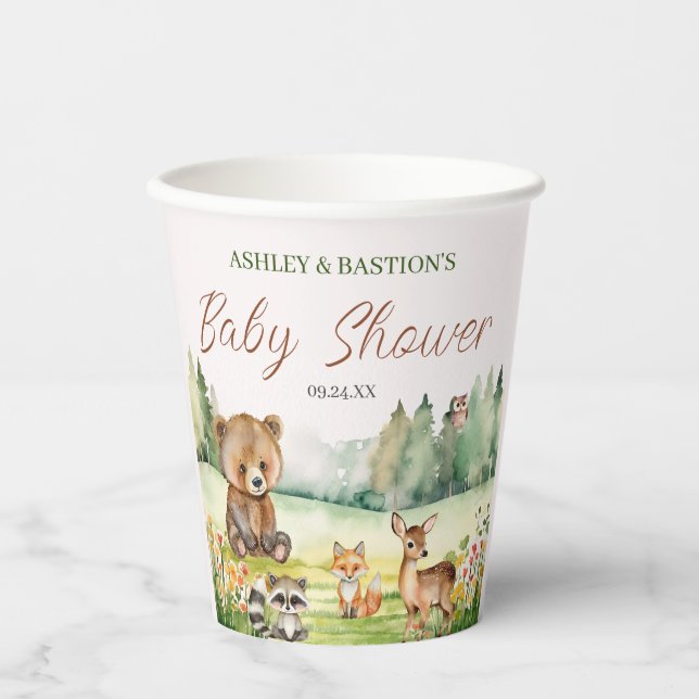 Vasos De Papel Cute Whimsical Neutral Woodland Animal Baby Shower (Anverso)