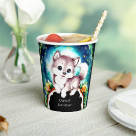 Vasos De Papel Cute Whimsical Woodland Wolf Birthday