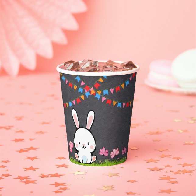 Vasos De Papel Cute White Chalkboard Bunny Baby Shower (in situ)
