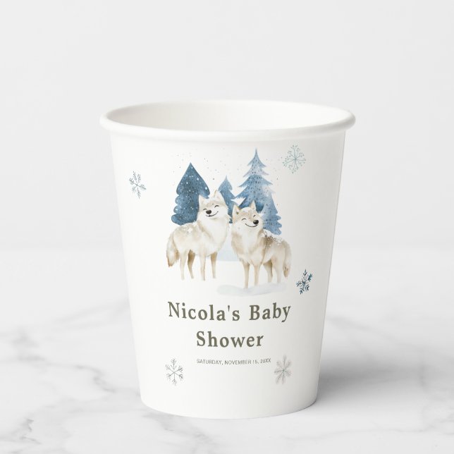 Vasos De Papel Cute Winter Arctic Wolf Baby Shower (Reverso )