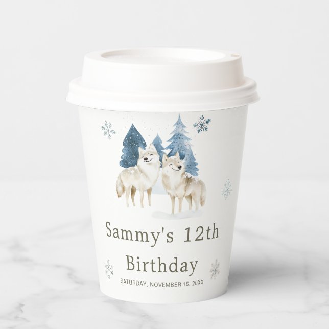 Vasos De Papel Cute Winter Arctic Wolf Birthday Party (Anverso)