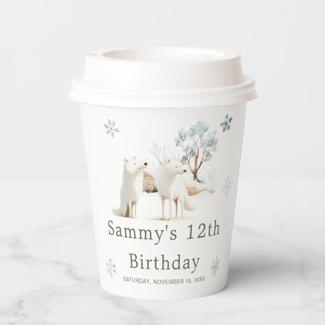 Vasos De Papel Cute Winter Arctic Wolf Birthday Party (Reverso )