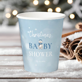 Vasos De Papel Cute Winter Bear Blue Baby Shower