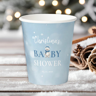 Vasos De Papel Cute Winter Bear Blue Baby Shower