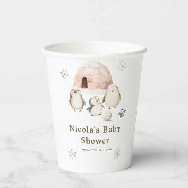 Vasos De Papel Cute Winter Penguins Baby Shower (Reverso )