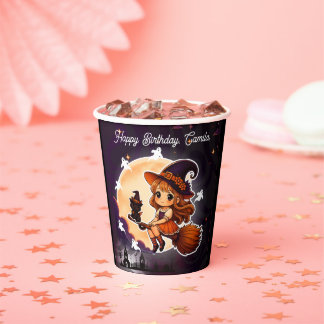 Vasos De Papel Cute Witch and Black Cat Halloween Party Cup