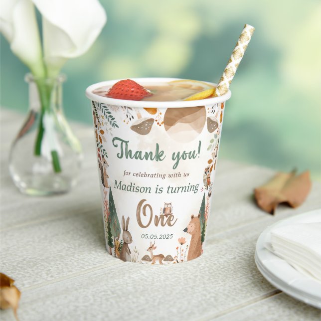Vasos De Papel Cute Woodland Animals 1er Fiesta de cumpleaños (in situ)