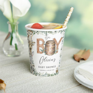 Vasos De Papel Cute Woodland Animals Greenery Boy Baby Shower