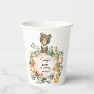 Vasos De Papel Cute Woodland Greenery Animales Neutrales Baby Sho