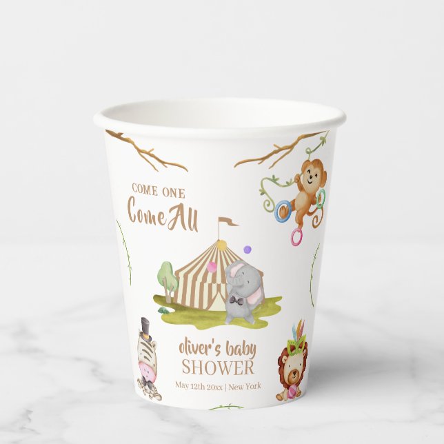 Vasos De Papel Cute Woodland Safari Animal Circus Baby Shower (Anverso)