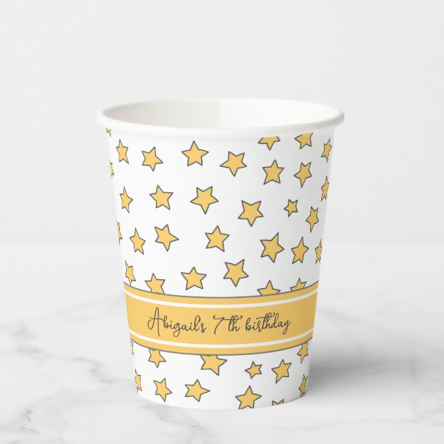 Vasos De Papel Cute Yellow Stars Pattern Kids Cumpleaños (Izquierda)