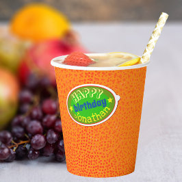 Vasos De Papel Cutis y gracia Naranja Piel Feliz Cumpleaños Fiest