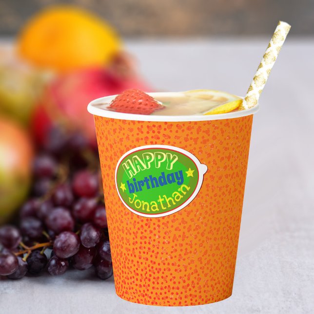 Vasos De Papel Cutis y gracia Naranja Piel Feliz Cumpleaños Fiest (Subido por el creador)