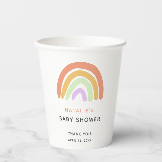 Vasos De Papel Cuto arcoiris Baby Shower elegancia simple (Anverso)