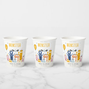 Vasos De Papel Cuto colorido Fiesta amarillo monstruos niños cump