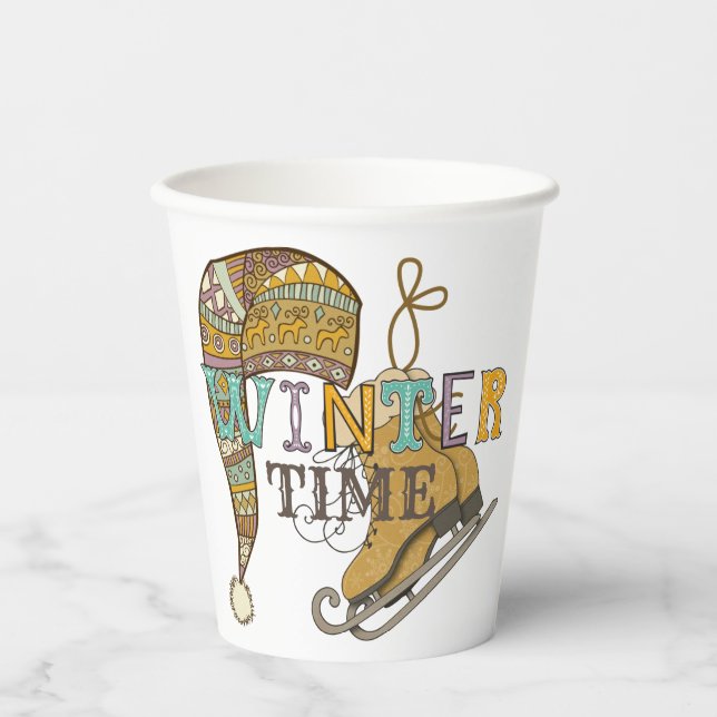 Vasos De Papel Cuto de patines de hielo de invierno con gorro de  (Anverso)
