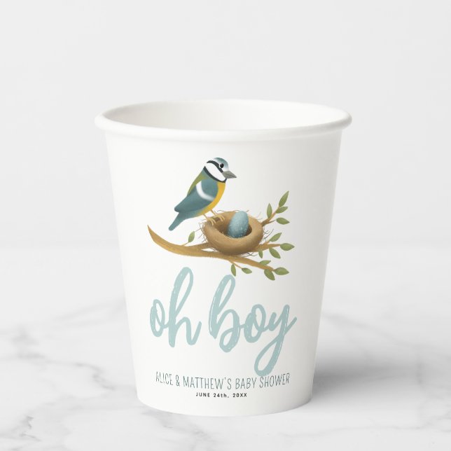 Vasos De Papel Cuto Oh Boy Blue Bird Nest Baby Shower (Anverso)
